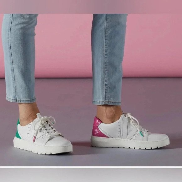 ! Vionic Simasa Abyss Women's Leather Sneaker White Pink Green Size 8.5 - Picture 3 of 11